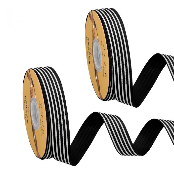 PATIKIL 100ヤード x 25 mm クリスマスストライプリボン 黒とホワイトのリボン キャ ...