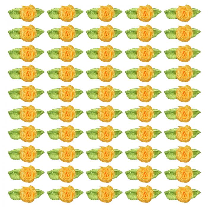 PATIKIL 15mm 小さなサテンリボンローズ 100個 生地 花飾り 緑 葉と一緒に DIYクラフトウェディングデ..