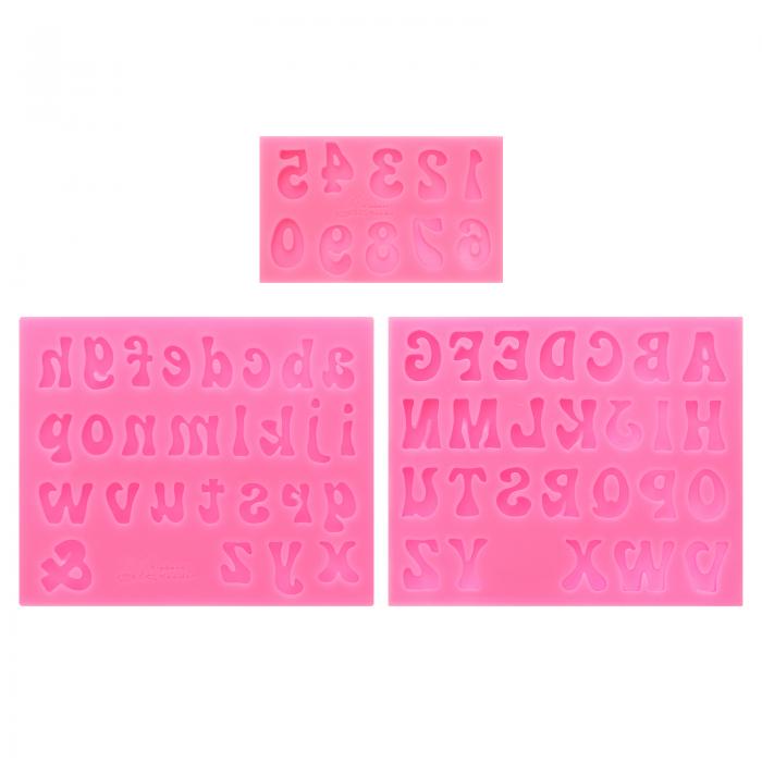 PATIKIL 3個セット ポリマークレイ型 クレイ型フォンダン型文字数字型シリコーンローズ クラフトエアドライDIYケーキチョコレートキャンディーシュガーベーキング用 ピンク