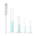 PATIKIL 4個セット 10/25/50/100ml PPプラスチック製目盛り付きシリンダー(ブ ラシ付き) ホワイト目盛り 測定シリンダー 実験室や家庭で使用可能 クリアホワイト(4)