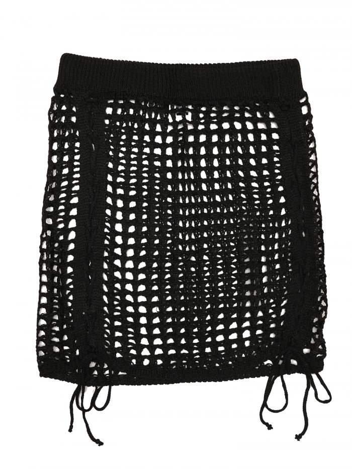 Allegra K レディース中空アウトカバーアップスカートハイウエストタッセルかぎ針編みニットスカート ブラック S