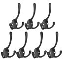 uxcell 壁掛けフック 7個セット 亜鉛合金製 三本爪レトロコートフック タオル 洋服 バックパック スカーフ 帽子などを掛けるため 壁掛けフック(黒)