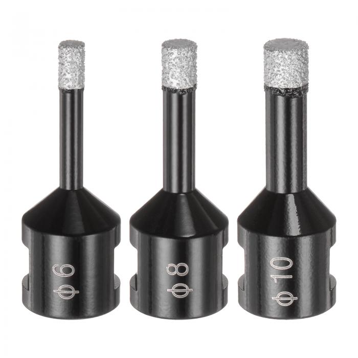 uxcell 3個セット ダイヤモンドコアドリルビット 6/8/10mm タイル・陶磁器・大理石・石材用 ダイヤモンドホールソーキット