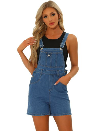 Allegra K ヴィンテージ デニム ショートパンツ オーバーオール レディース 夏用 調節可能なストラップ ビブ ジーンズ ショートオール ブルー L Allegra K ヴィンテージ デニム ショートパンツ オーバーオール レディース 夏用 調節可能なストラップ ビブ ジーンズ ショートオール ブルー L