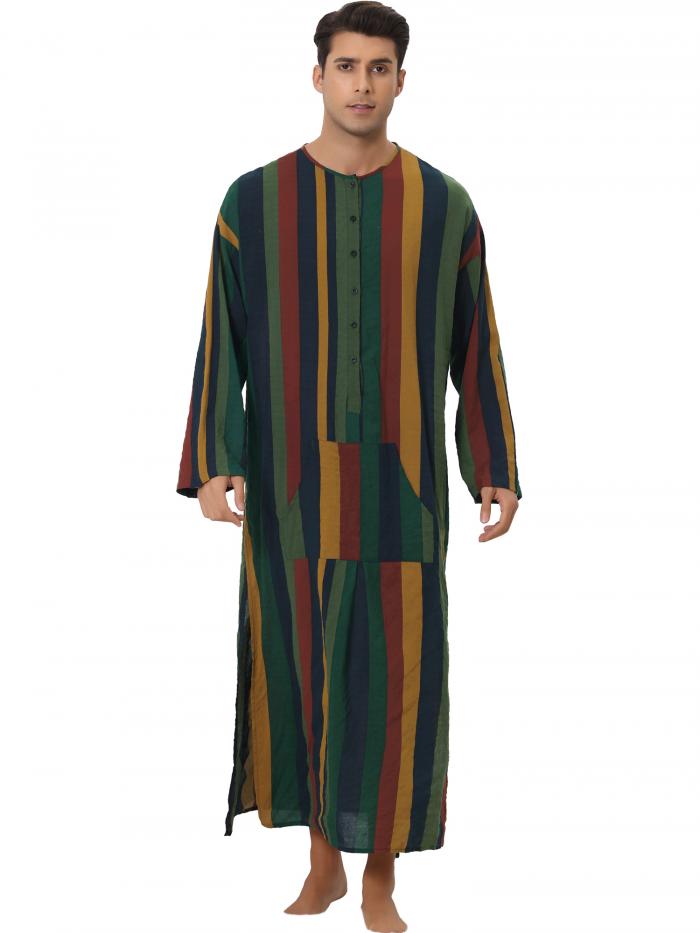 Lars Amadeus メンズ カラーブロック ボタンダウン ラウンジ ナイトガウン用ストライプ  ...