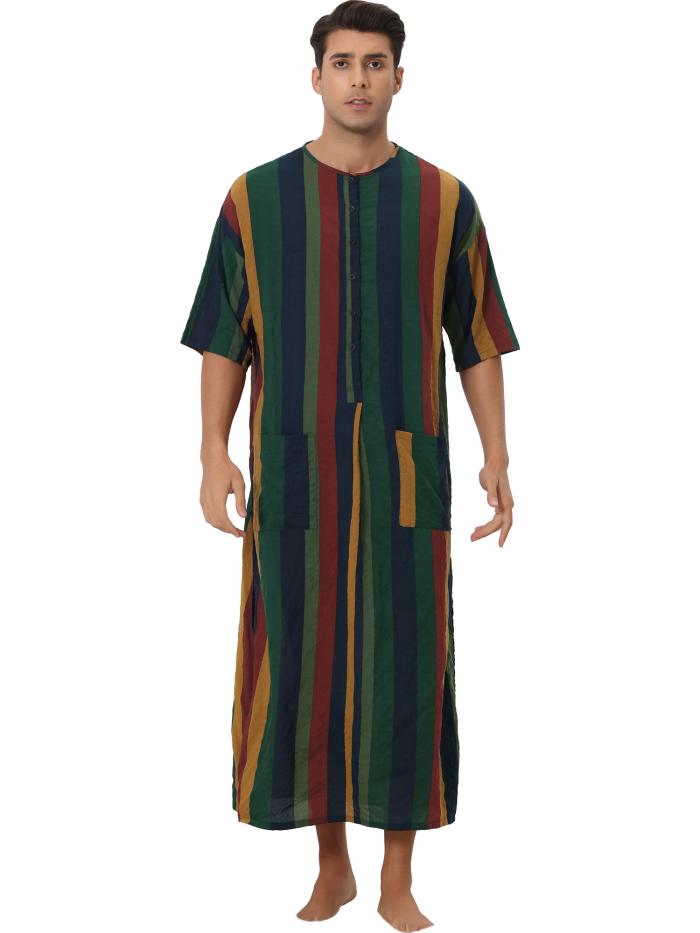 Lars Amadeus ストライプ ナイトシャツ コントラストカラー 半袖 ボタンダウン ナイトガ ...