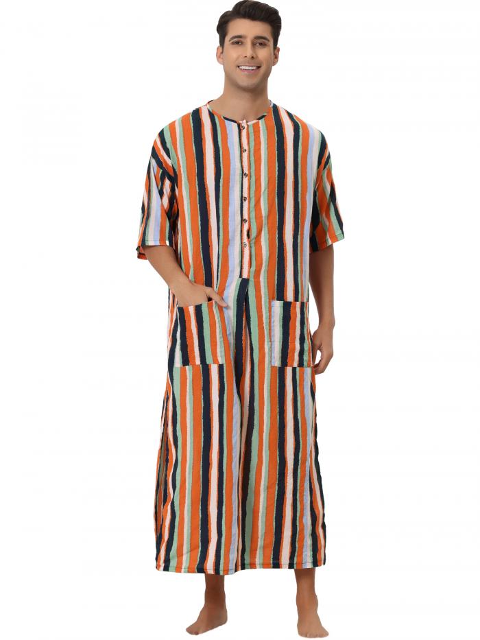 Lars Amadeus ストライプ ナイトシャツ コントラストカラー 半袖 ボタンダウン ナイトガ ...