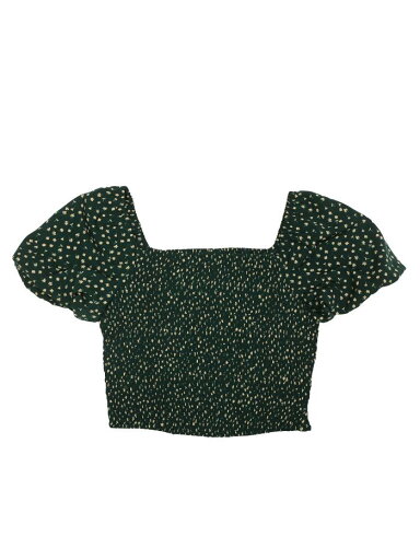 Allegra K 花柄スモックトップス パフスリーブ 半袖 クロップトップ 夏 カジュアル ブラウス レディース 緑 L Allegra K 花柄スモックトップス パフスリーブ 半袖 クロップトップ 夏 カジュアル ブラウス レディース 緑 L