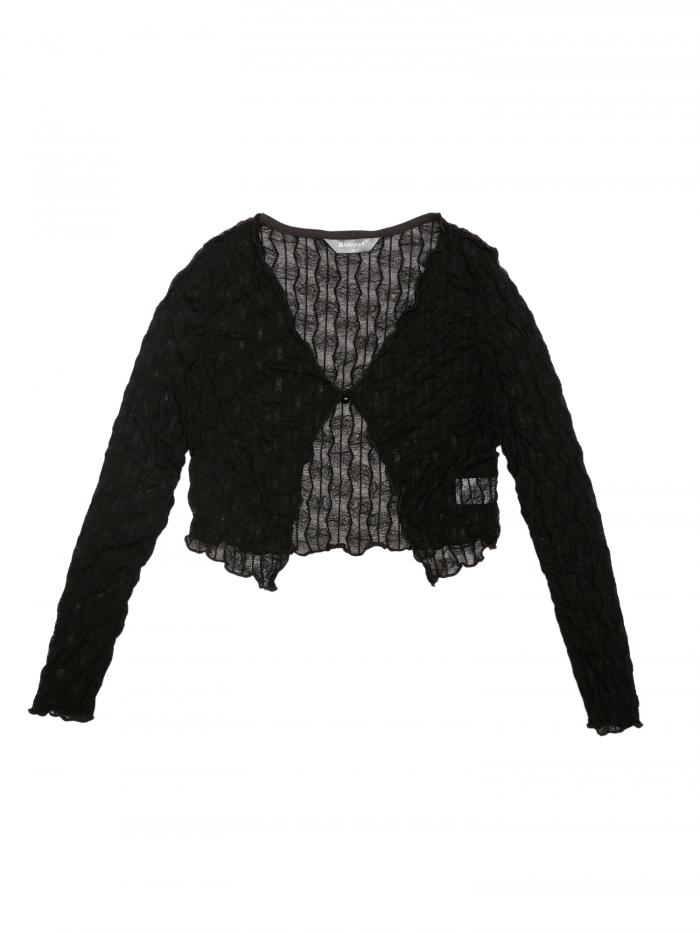 Allegra K 軽量ボレロ カーディガン シュラッグ シアー クロップ 長袖 レディース ブラック XS(4)