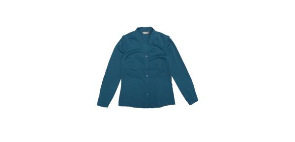 Allegra K シフォンブラウス シャツ Vネック ワーク オフィス ボタンアップ エレガント レディース ピーコックブルー M