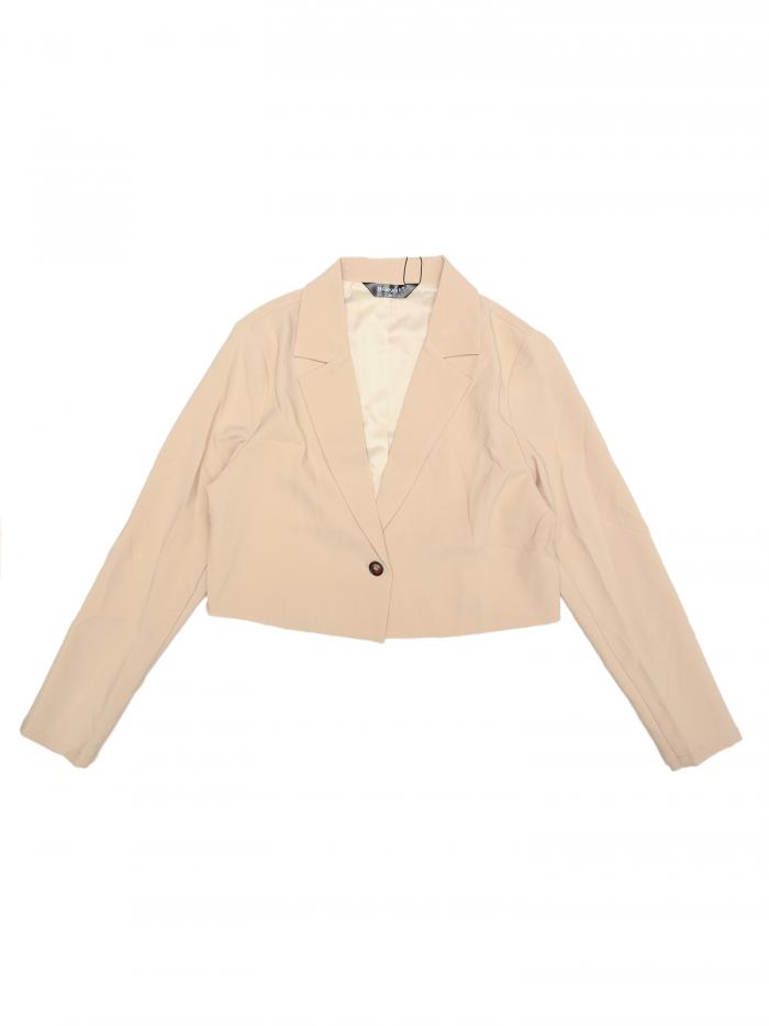 Allegra K クロップドブレザー 長袖ジャケット オープンフロント ノッチドラペル ビジネス レディース アプリコット M
