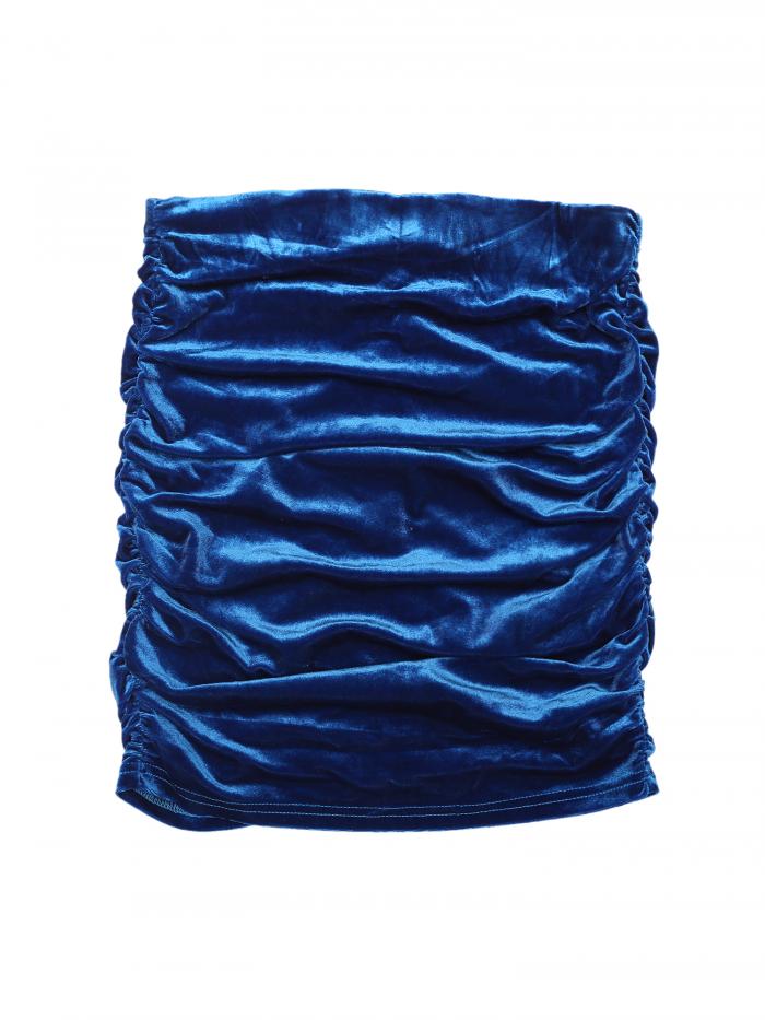 Allegra K ミニ スカート ボディコン ベルベット シャーリング パーティースカート ハロウィン衣装 レディース ロイヤルブルー XL