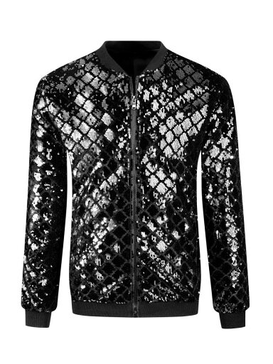 Lars Amadeus ボンバー ジャケット 長袖 アーガイル スパンコール ベースボール コート パーティー クラブ シャイニー メンズ ブラック 2XL Lars Amadeus ボンバー ジャケット 長袖 アーガイル スパンコール ベースボール コート パーティー クラブ シャイニー メンズ ブラック 2XL