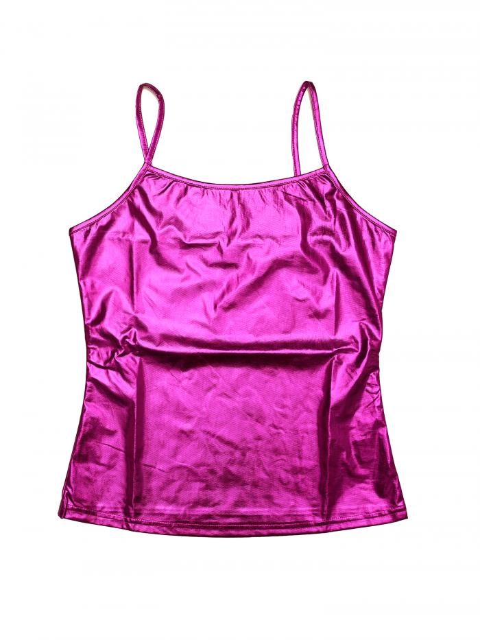 Allegra K キャミソール タンクトップ 光沢 ベスト ノースリーブ ダンス 衣装 パーティー メタリック シャツ レディース パープル M