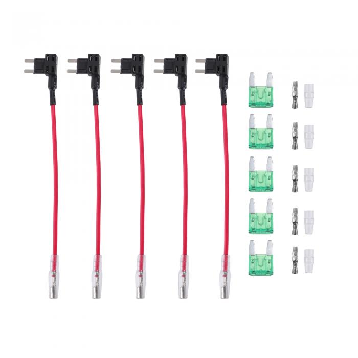 X AUTOHAUX 5セットのユニバーサルカーヒューズタップと回路アダプター12V ミニブレードタイプのヒューズ 30A