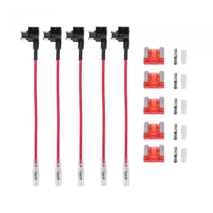 X AUTOHAUX 5セットのユニバーサルカーヒューズタップと回路アダプター12V 10Aの低プロファイルミニブレードタイプヒューズ付き