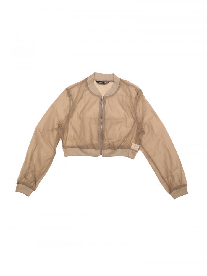 Allegra K クロップジャケット 無地アウター カジュアル ボンバー メッシュ シアー 軽量 ジップアップ レディース グレー XS