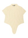 Allegra K 縦ストライプ シャツ 襟付き クロップ ショート丈 半袖 レトロ クロップドトップス レディース ベージュ L