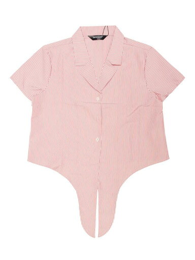 Allegra K 縦ストライプ シャツ 襟付き クロップ ショート丈 半袖 レトロ クロップドトップス レディース ピンク L Allegra K 縦ストライプ シャツ 襟付き クロップ ショート丈 半袖 レトロ クロップドトップス レディース ピンク L