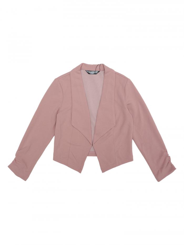 Allegra K ショート ジャケット クロップド ブレザー 前開き オフィス 事務服 無地 レディース ダスティピンク M