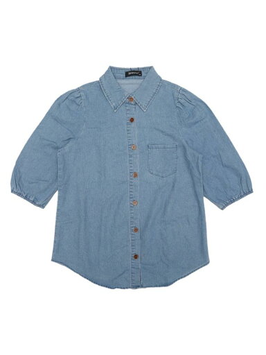 Allegra K トップス ブラウス 七分袖 パフスリーブカラー ボタンダウン ジーンズシャツ デニムシャツ レディース ブルー M Allegra K トップス ブラウス 七分袖 パフスリーブカラー ボタンダウン ジーンズシャツ デニムシャツ レディース ブルー M