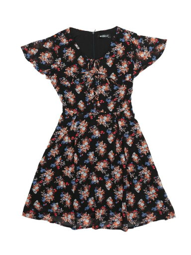 Allegra K ワンピース シフォン 花柄 aライン フレアスリーブ レースアップ Vネック レディース 黒b S Allegra K ワンピース シフォン 花柄 aライン フレアスリーブ レースアップ Vネック レディース 黒b S