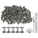uxcell 100セット レザーリベット 10 x 12mm メタルダブルキャップリベットスナップスタッドファスナーと3個の設置ツール レザークラフトDIY修...