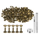 uxcell 200セット レザーリベット 12 x 8mm メタルダブルキャップリベットスナップスタッドファスナーと3個の設置ツール レザークラフトDIY修理...