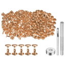 uxcell 100セット レザーリベット 8 x 8mm メタルダブルキャップリベットスナップスタッドファスナーと3個の設置ツール レザークラフトDIY修理装...