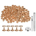 uxcell 100セット レザーリベット 10 x 12mm メタルダブルキャップリベットスナップスタッドファスナーと3個の設置ツール レザークラフトDIY修理装飾用 ライト金トーン