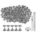 uxcell 100セット レザーリベット 8 x 10mm メタルダブルキャップリベットスナップスタッドファスナーと3個の設置ツール レザークラフトDIY修理...