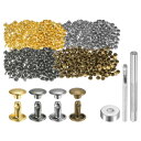 uxcell 400セット レザーリベット 8 x 8mm メタルダブルキャップリベットスナップスタッズファスナーと3個の設置ツール レザークラフトDIY修理装...