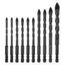 uxcell 10個セットのコンクリート・レンガ用ドリルビットセット 5mm 6mm 8mm 10mm 12mm 三角形クロスドリルビット セラミックタイル レ...