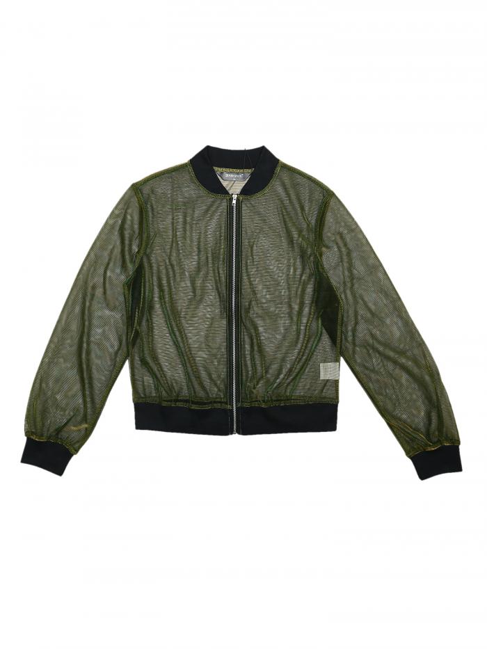 Allegra K ボンバージャケット 長袖 シースルー ジップアップコート スタンドカラー シアー メッシュ レディース アーミーグリーン M