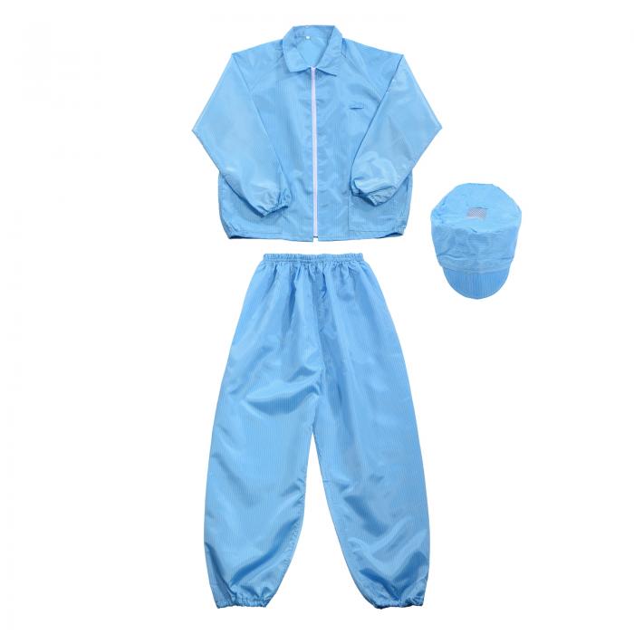 uxcell ESDラボコート 静電気防止衣類 科学ジャケット カフス ラ ペルカラー付き 帽子付き ユニフォーム 男女兼用 (ブルー L)