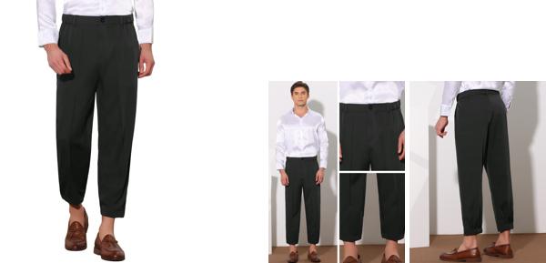 Lars Amadeus クロップド ドレス パンツ 無地 カラー ウエストゴム 足首丈 テーパード パンツ メンズ ブラック 30