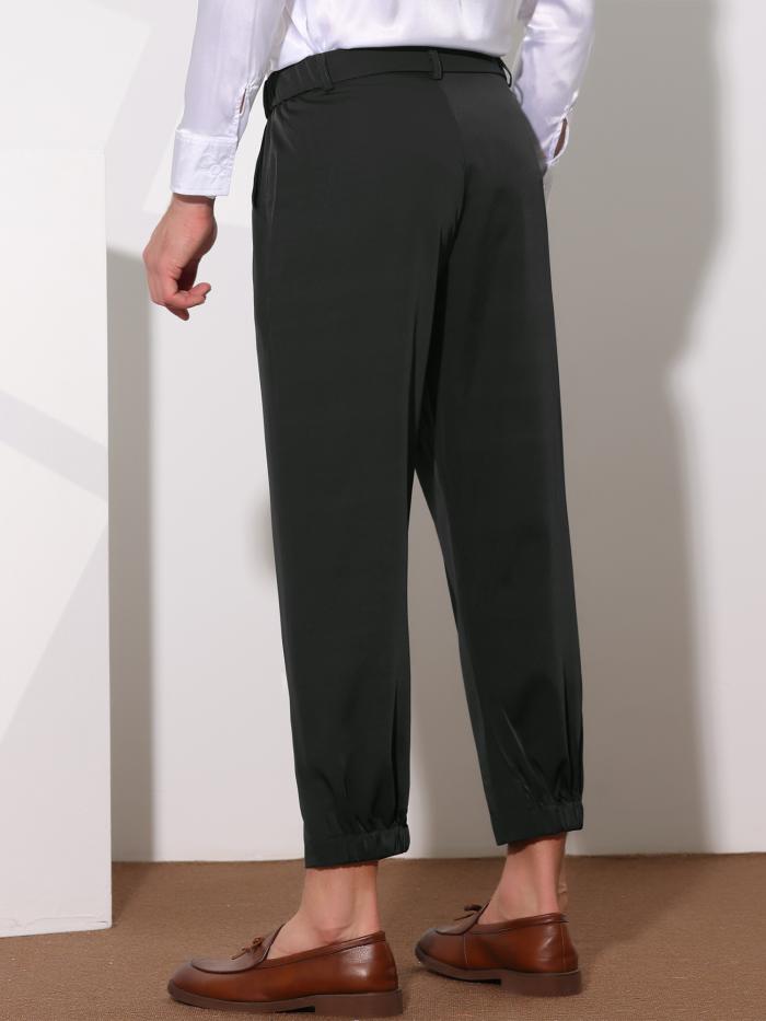 Lars Amadeus クロップド ドレス パンツ 無地 カラー ウエストゴム 足首丈 テーパード パンツ メンズ ブラック 30