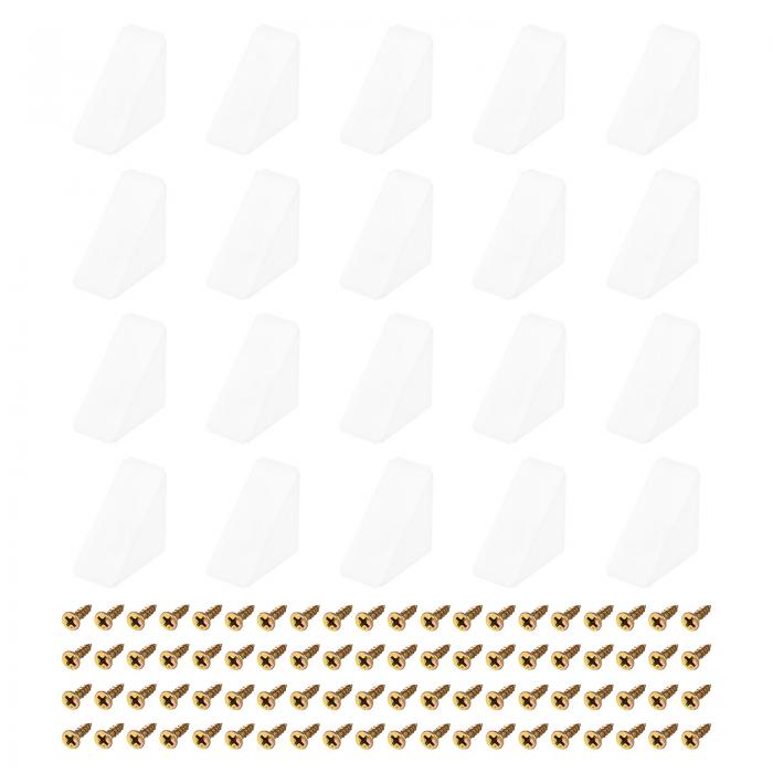 uxcell 50個入り 90度プラスチックコーナーブ ラケット(カバーキャップ付き) 21.5x40x40mmのナイロン製棚用直角ブ ラケット(ホワイト)