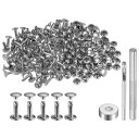 uxcell 100セットのレザーリベット12 x 8mm メタル製のダブルキャップリベットスナップスタッズファスナーと3個の取り付けツール レザークラフトDIY修理装飾用 シルバートーン