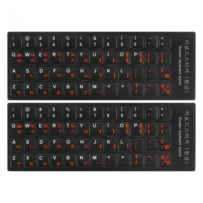 PATIKIL 3個 韓国語キーボードステッカー PC キーボードステッカー 黒 背景にオレンジ白 レタリング コ..