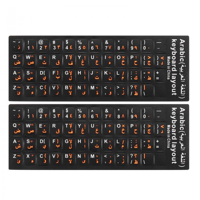 PATIKIL 2枚 アラビア語-英語キーボードステッカー PCキーボードステッカー 黒背景に白オレンジレタリング コンピュータ ラップトップ ノートブック デスクトップ用