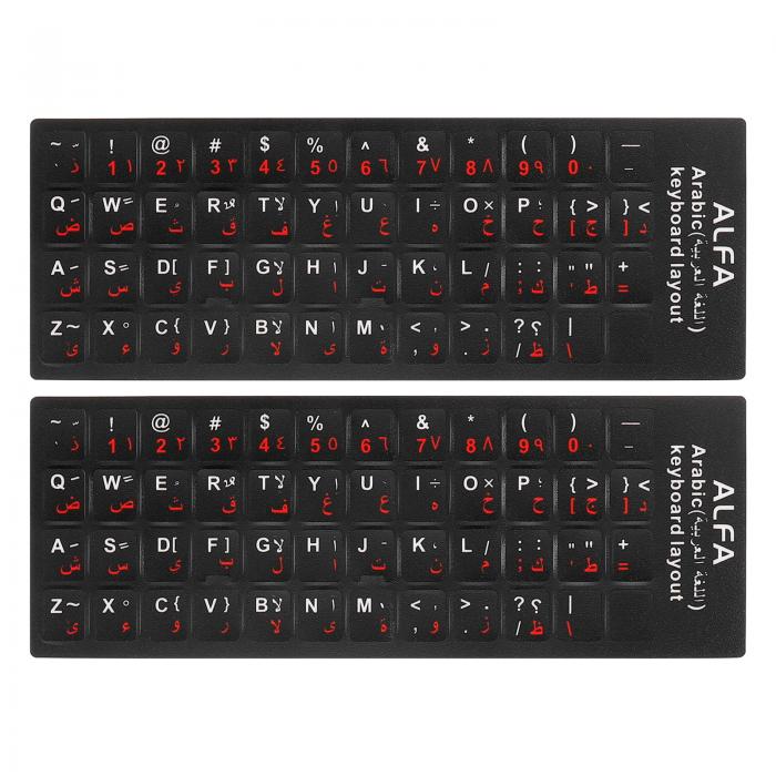 PATIKIL 2枚 アラビア語-英語キーボードステッカー PCキーボードステッカー 黒背景に白赤レタリング コンピューター ラップトップ ノートブック デスクトップ用