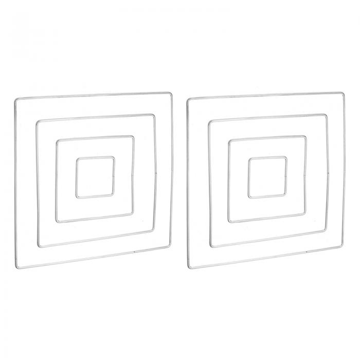 PATIKIL ドリームキャッチャーリングセット 2セット 4サイズ メタルスクエアシェイプマクラメリースフローラルリングフープ ホームDIYクラフトウェディング壁掛け装飾用 シルバー