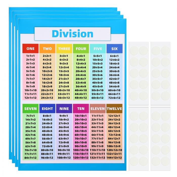 PATIKIL 4個 部門チャート 40x28 cm 部門チャートポスター 部門テーブルチャート ラミネート大型教育数学ポスター カラフル クリア用品 教室の壁 学習室テーブル用