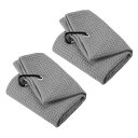 PATIKIL 40 x 40 cm 三つ折りゴルフタオル 2個入り ワッフルパターン タオルソフト ファイバ 強力な吸水力 Dクリップ付き ゴルフ愛好家用 グレー(4)