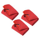 PATIKIL 30 x 30 cm 三つ折りゴルフタオル 3個入り ワッフルパターン タオルソフトファイバー 強力な吸水力 Dクリップ付き ゴルフ愛好家用 レッド(4)