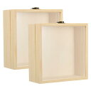PATIKIL 15 x 15cm 木製シャドーボックス ショーケース 花の額縁 2個入り ガラス窓付き 記念品メダル写真収納用 メモリーボックス ナチュラルカ...