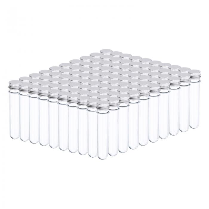 PATIKIL 200個 45mlプラスチック試験管とねじキャップ 140x25mm アルミニウム蓋 科学実験 パーティー装飾 キャンディ ビーズ 入浴剤 収納に最適です 
