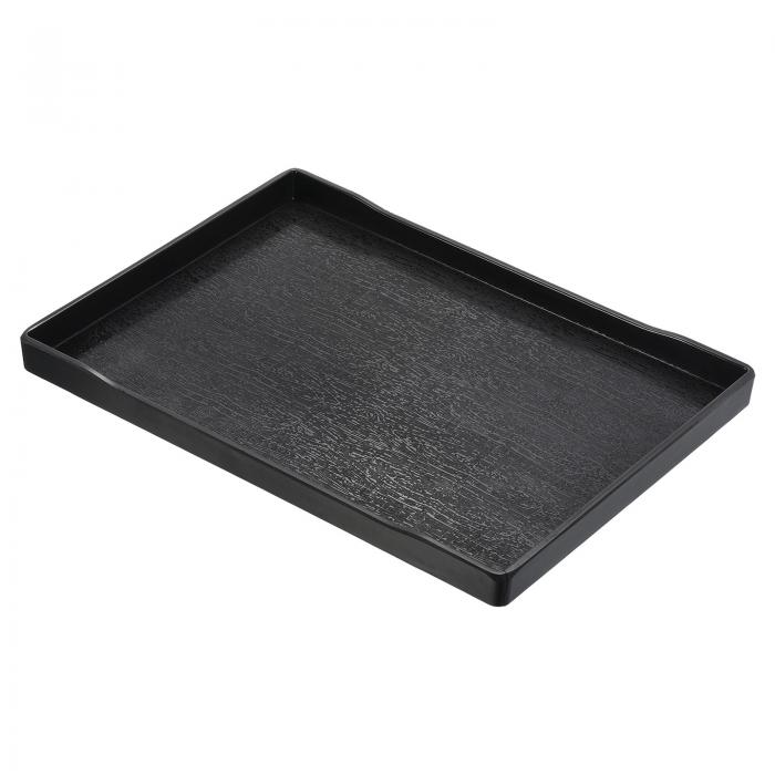 PATIKIL 14x10"ファストフードトレイ プラスチック製の再利用可能な多目的な長方形の木目調トレイ レストランや家庭用キッチンに最適 黒