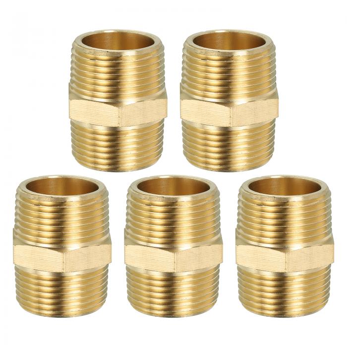 PATIKIL 真鍮製六角ニップルパイプ継手 ネジアダプター 5個入り 25 mm NPT x 25 mm NPT オス 水道コネクターカップリング